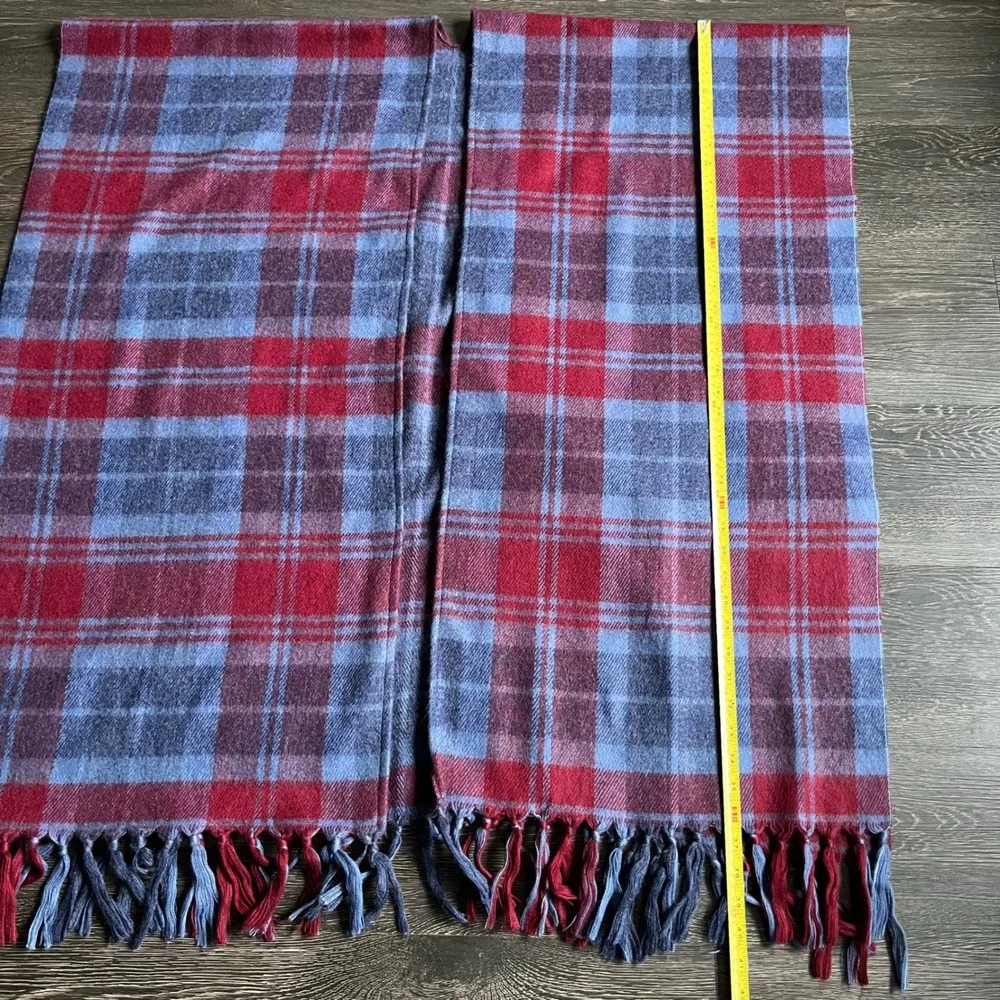 Vtg Specialty House Plaid Fringe Shawl Wrap Poncho Cape Red Blue Oversized Soft